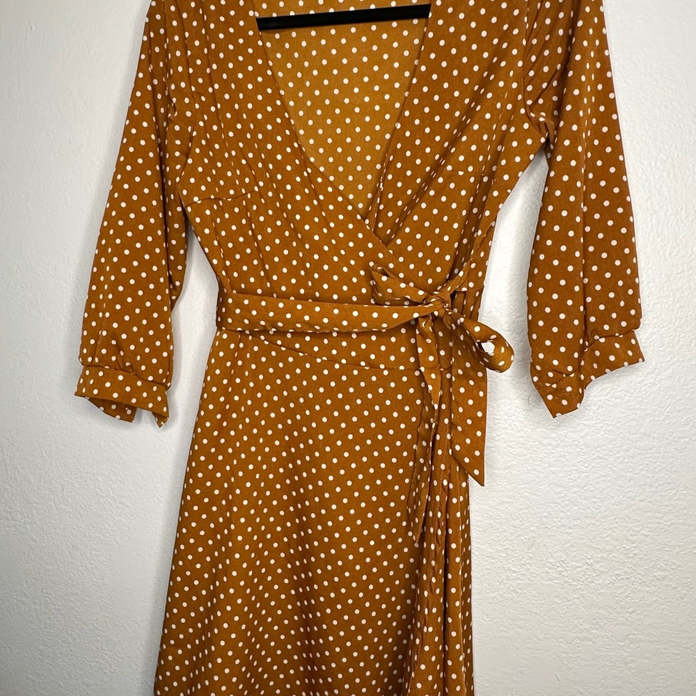 Ash Brown Polka Dot Long Sleeve Dress